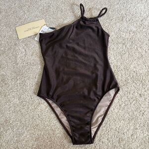 Adriana Degreas One Shoulder Shimmery Brown One Piece Swimsuit Sz Medium
